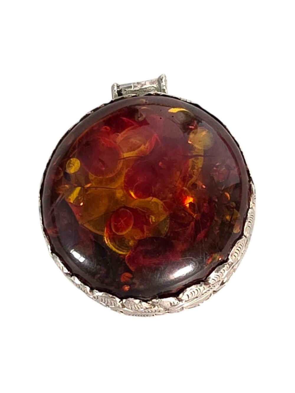 Antique Art Nouveau Sterling Silver Amber-Coloured Glass Dome Statement Pendant